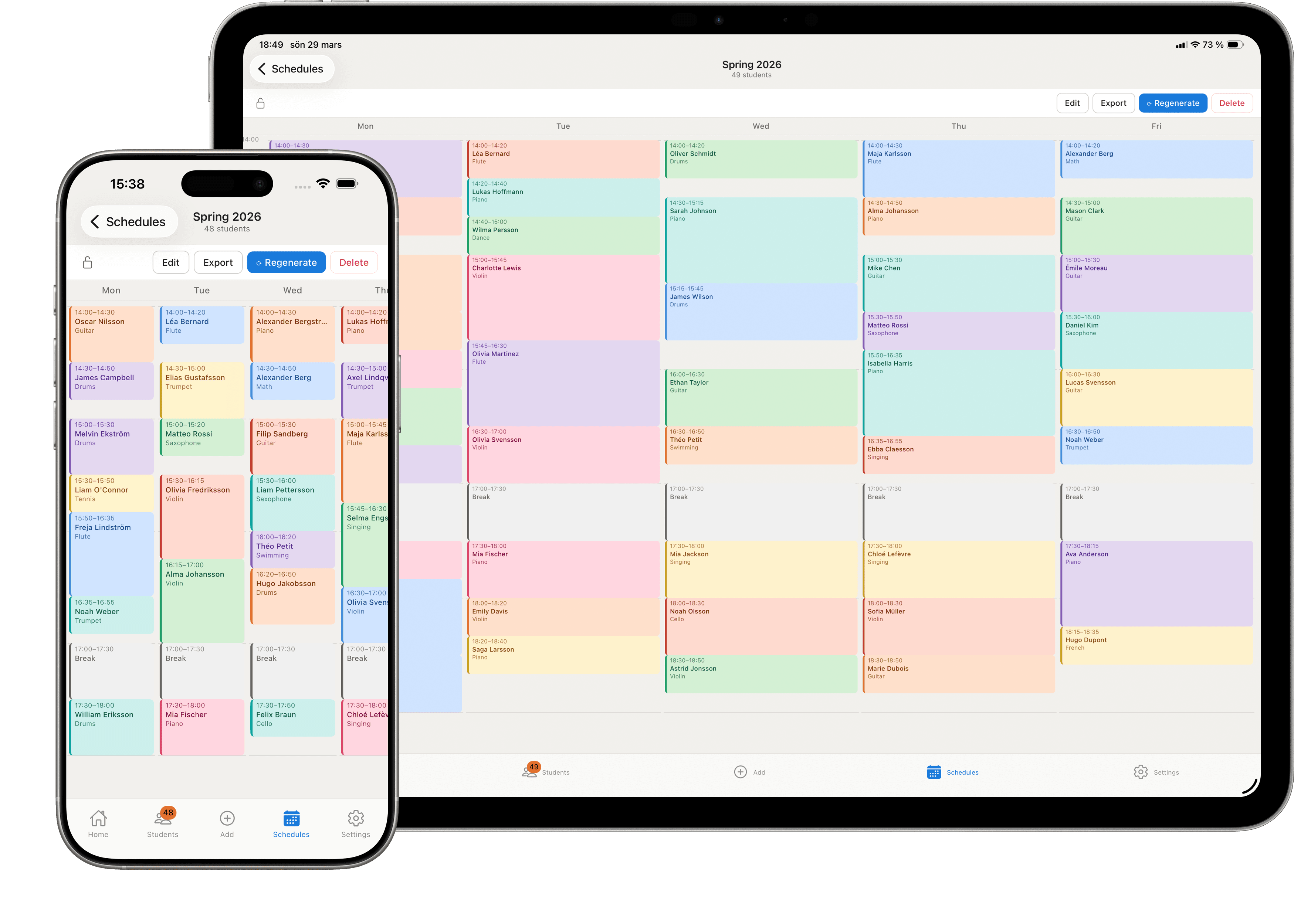 Schedule My Lessons shown on iPhone and iPad